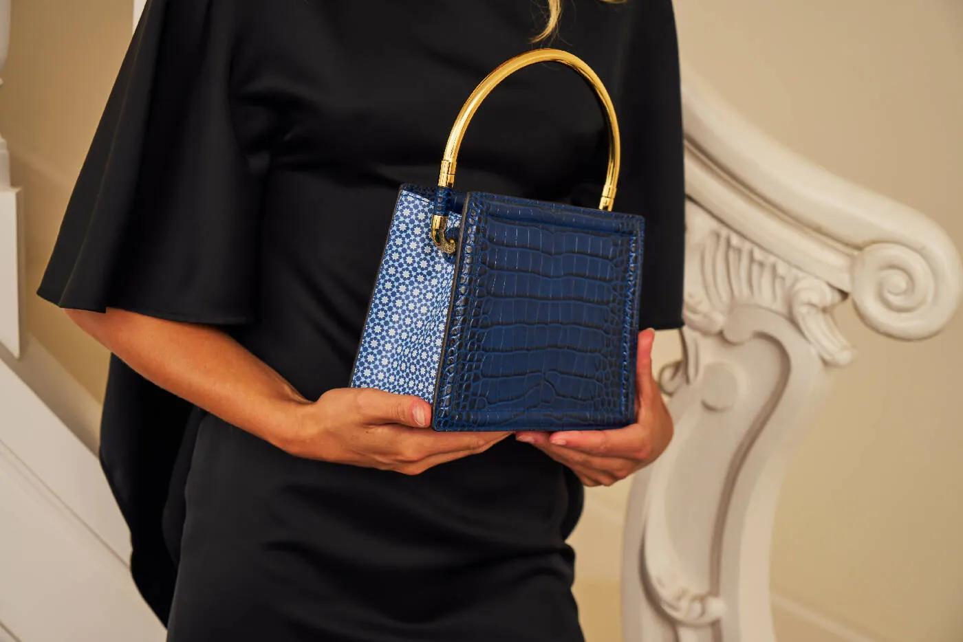 Rania Blue Golden | Leather Handbag