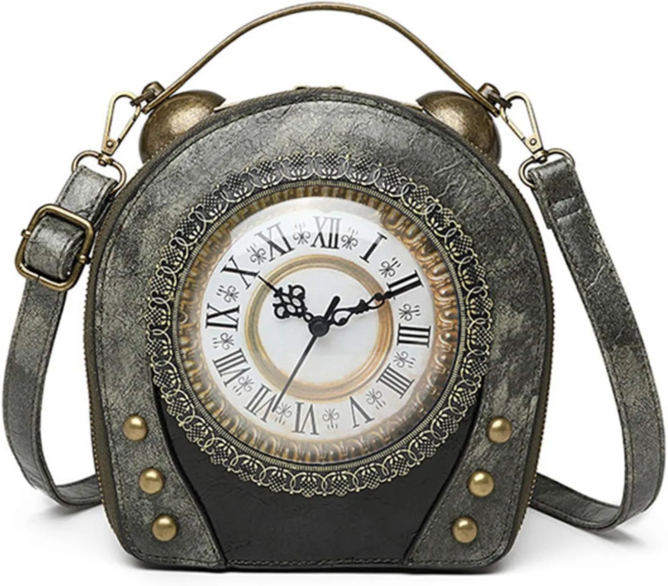 Real Working Clock Handbags Purse Antique Steampunk Shoulder Bag PU Messenger Bag