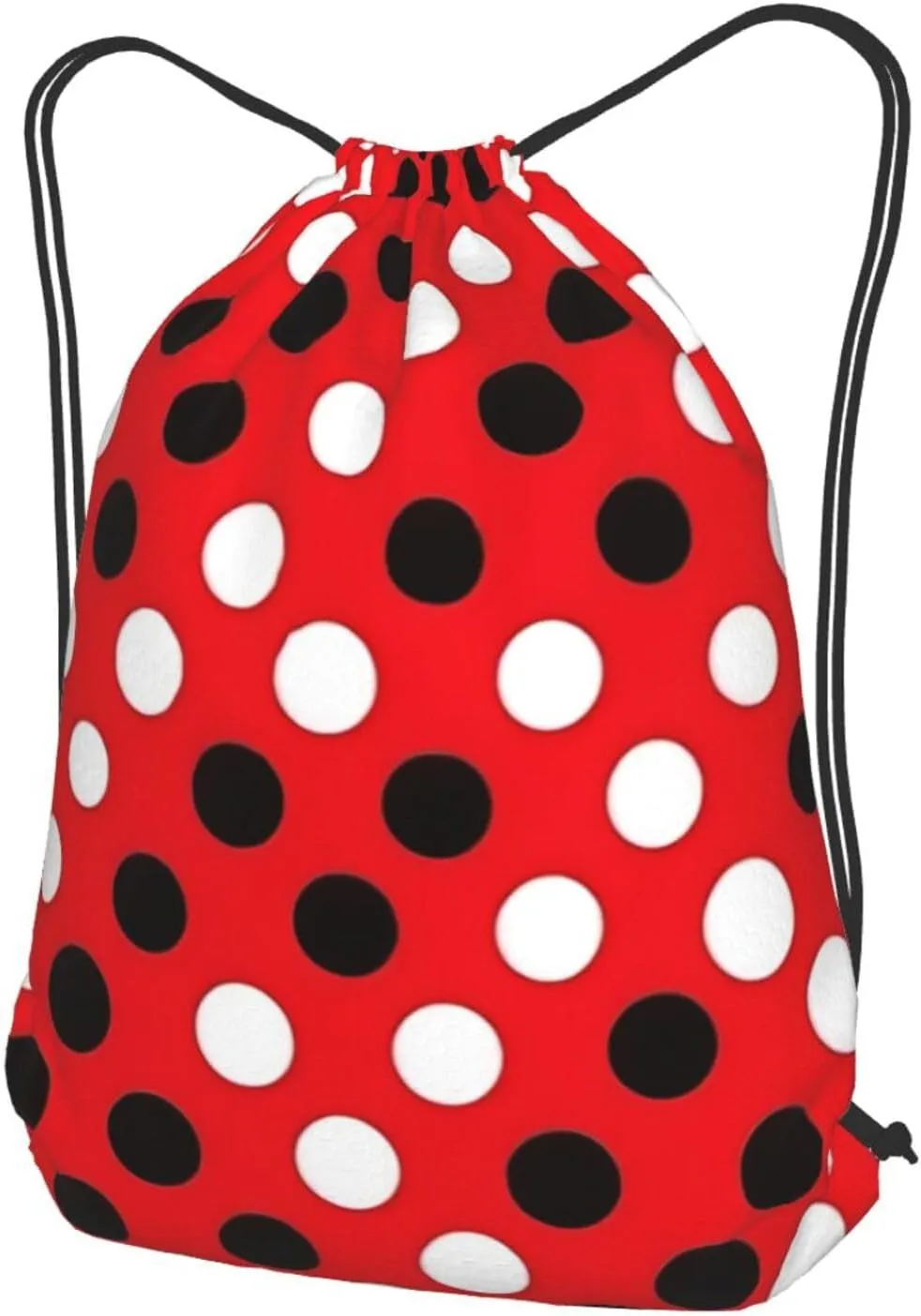 Red White Polka Dot Drawstring Cinch Backpack Polyester Sack Pack String Bag For Hiking Camping Adventure