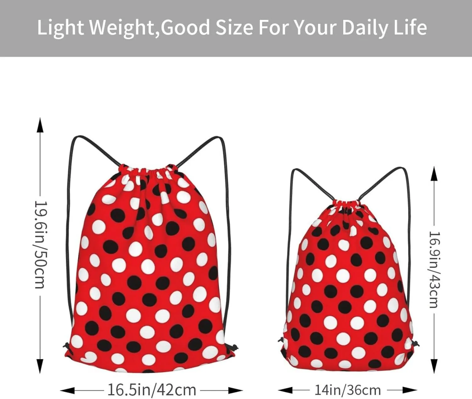Red White Polka Dot Drawstring Cinch Backpack Polyester Sack Pack String Bag For Hiking Camping Adventure