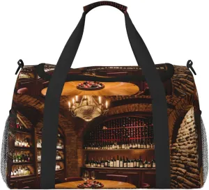 Red Wine Cellar picture Travel Tote Bag – Large Reusable Shopping Bag, Vacation Tote, Sports Duffel Bag with Adjustable Crossbody Strap