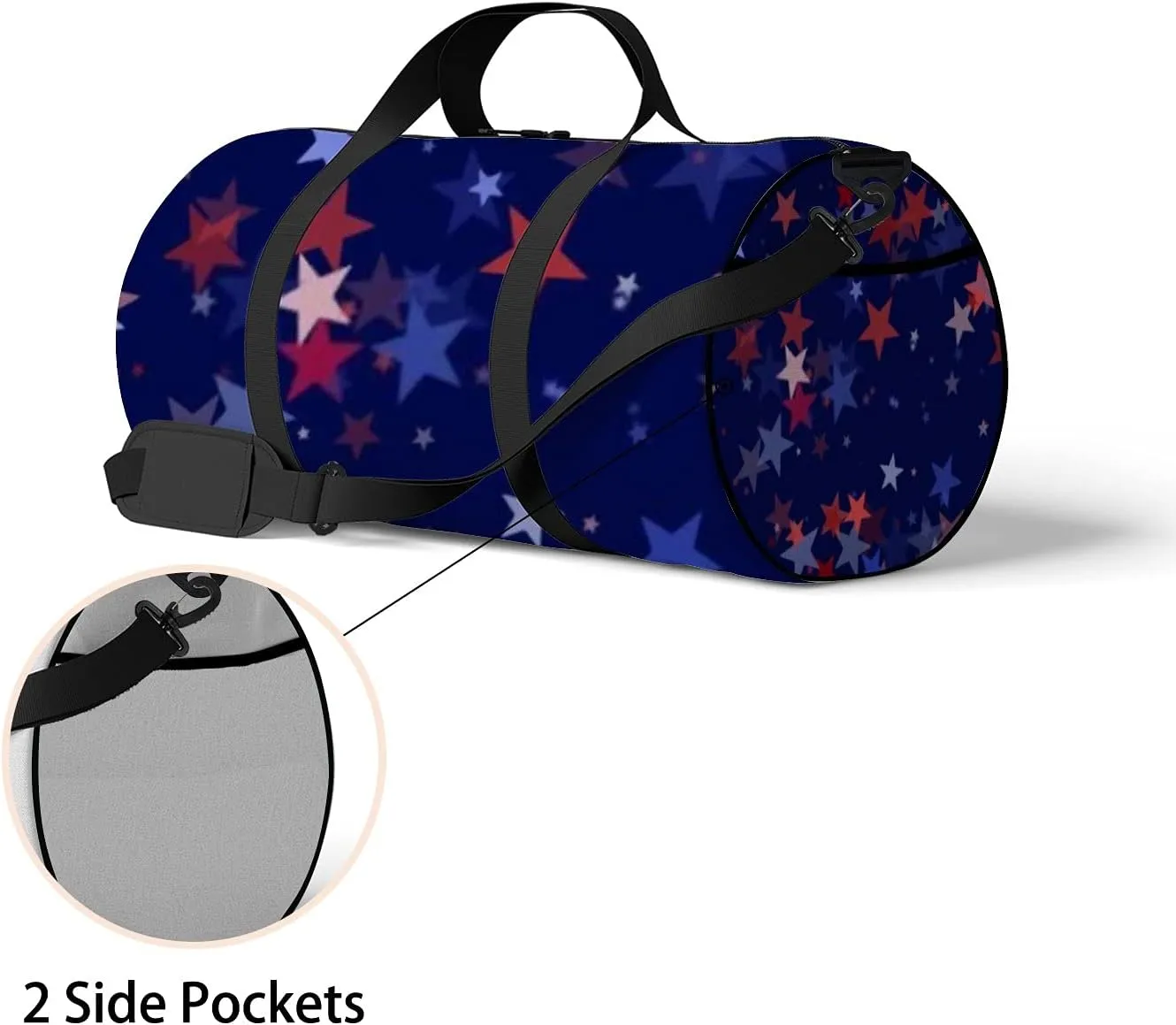 Retro Navy Blue and Red Stars Pattern Sports Bag Tote Bag Waterproof Gym Bag with Shoulder Strap Zipper 2 Side Pockets for Men and Women, Travel and Storage Shoulder Bag.