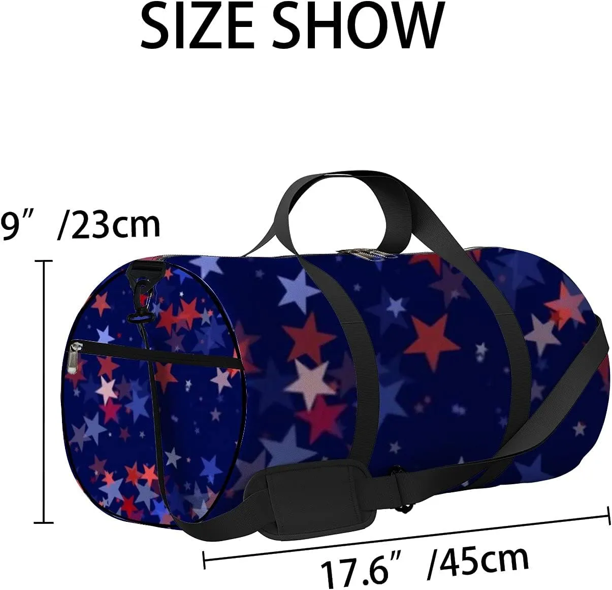 Retro Navy Blue and Red Stars Pattern Sports Bag Tote Bag Waterproof Gym Bag with Shoulder Strap Zipper 2 Side Pockets for Men and Women, Travel and Storage Shoulder Bag.