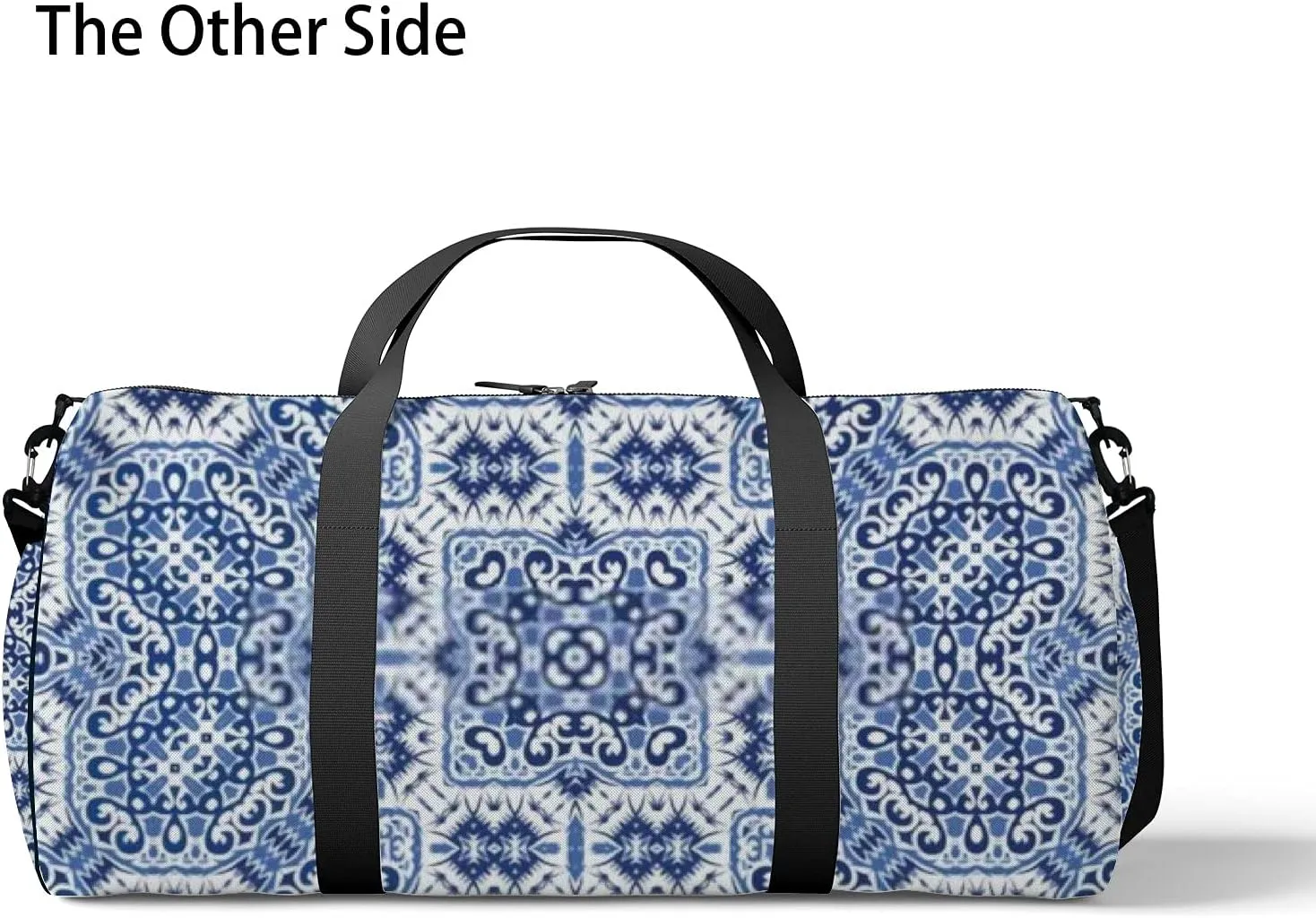 Retro Navy Blue Fashionable Pattern Sports Bag Tote Bag Waterproof Gym Bag with Shoulder Strap Zipper 2 Side Pockets for Men and Women, Travel and Storage Shoulder Bag.