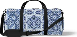 Retro Navy Blue Fashionable Pattern Sports Bag Tote Bag Waterproof Gym Bag with Shoulder Strap Zipper 2 Side Pockets for Men and Women, Travel and Storage Shoulder Bag.