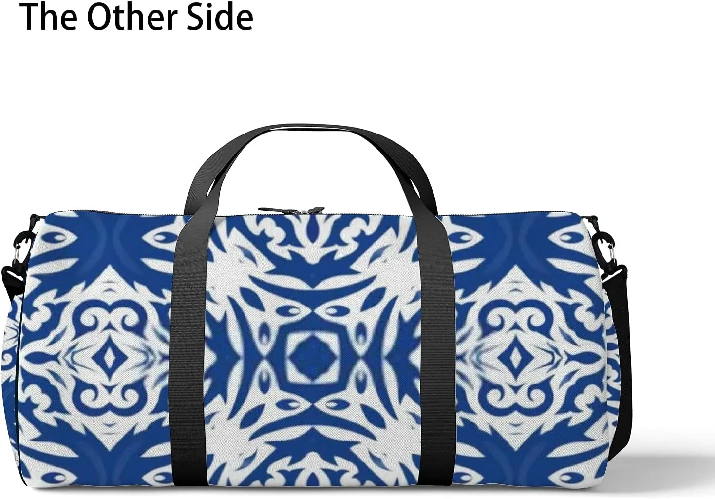 Retro Navy Blue Folk Ethnic For Print Sports Bag Tote Bag Waterproof Gym Bag with Shoulder Strap Zipper 2 Side Pockets for Men and Women, Travel and Storage Shoulder Bag.