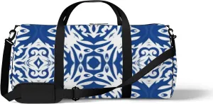 Retro Navy Blue Folk Ethnic For Print Sports Bag Tote Bag Waterproof Gym Bag with Shoulder Strap Zipper 2 Side Pockets for Men and Women, Travel and Storage Shoulder Bag.
