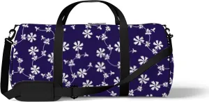 Retro Navy Blue Oriental White Flowers Sports Bag Tote Bag Waterproof Gym Bag with Shoulder Strap Zipper 2 Side Pockets for Men and Women, Travel and Storage Shoulder Bag.