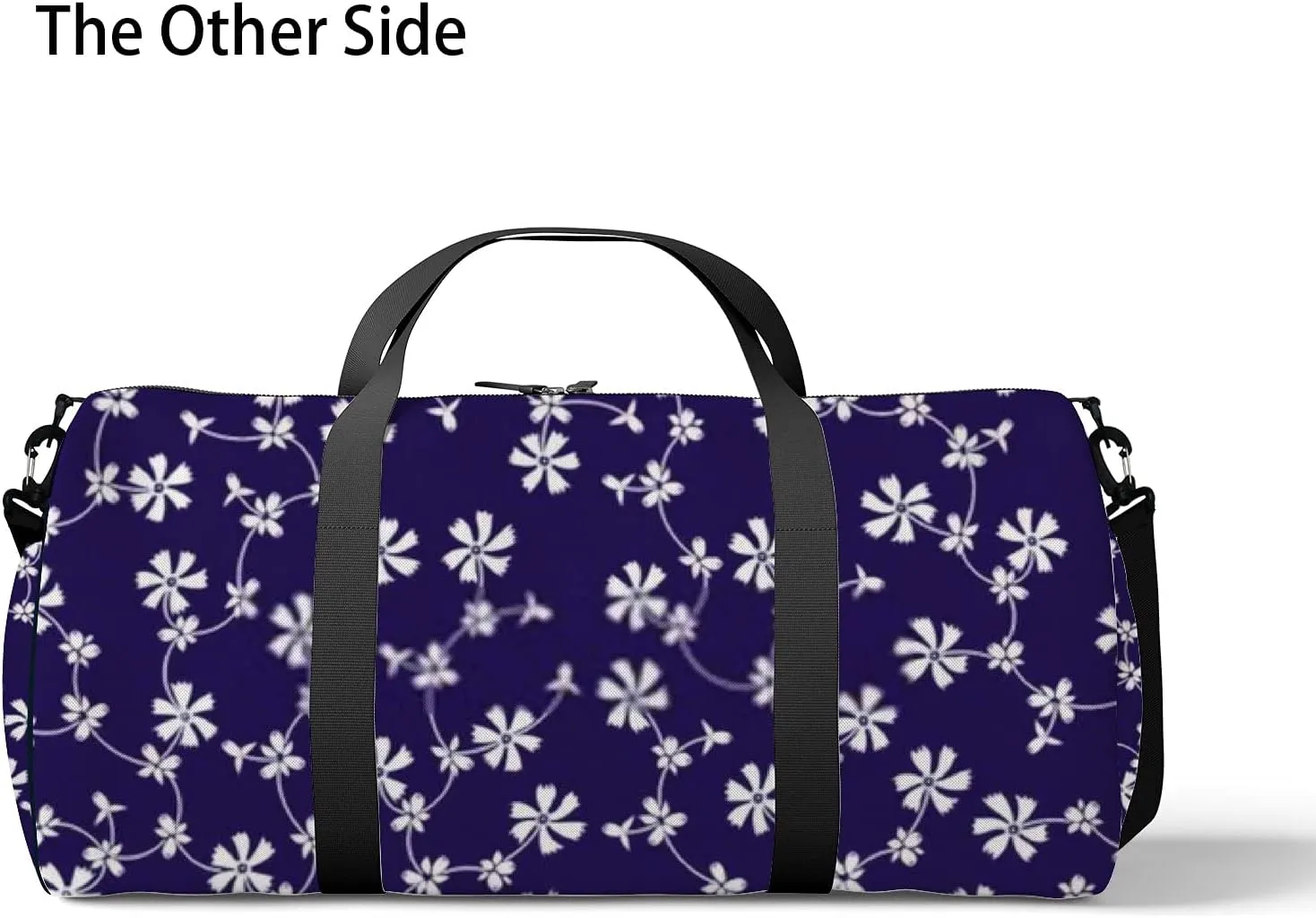 Retro Navy Blue Oriental White Flowers Sports Bag Tote Bag Waterproof Gym Bag with Shoulder Strap Zipper 2 Side Pockets for Men and Women, Travel and Storage Shoulder Bag.