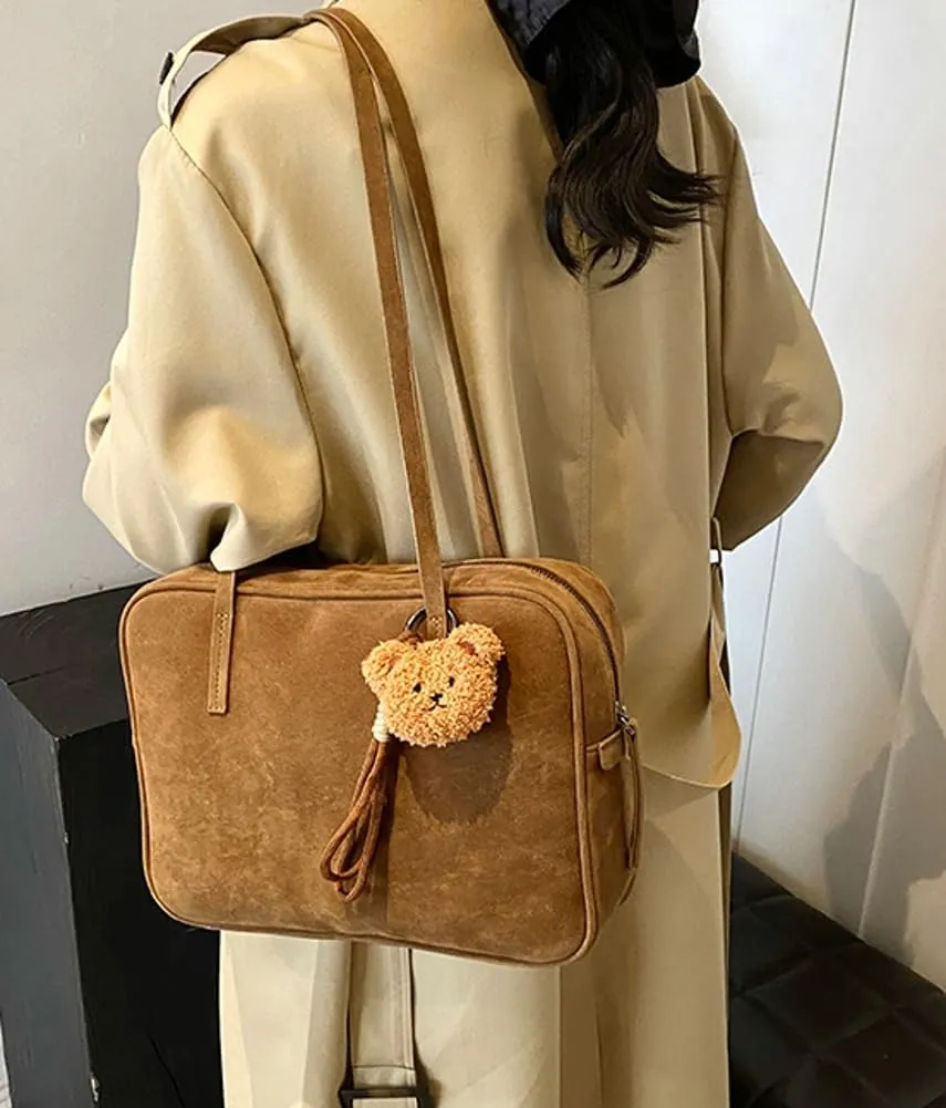 Retro Suede Shoulder Bag for Women Suede Tote Handbag Satchel Crossbody Bag Winter Work Purse Large Suede Square Bag