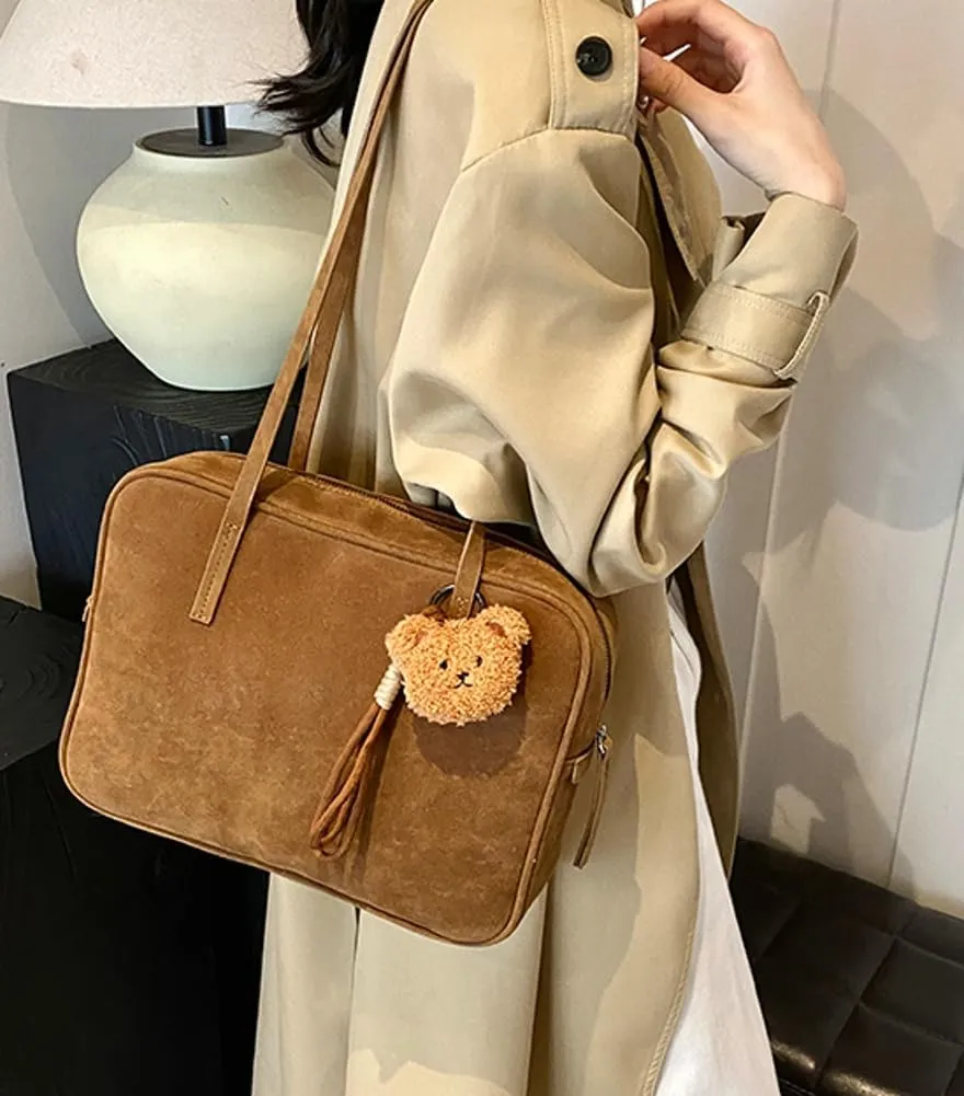 Retro Suede Shoulder Bag for Women Suede Tote Handbag Satchel Crossbody Bag Winter Work Purse Large Suede Square Bag
