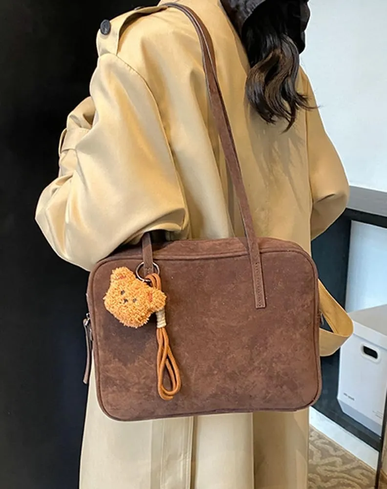 Retro Suede Shoulder Bag for Women Suede Tote Handbag Satchel Crossbody Bag Winter Work Purse Large Suede Square Bag