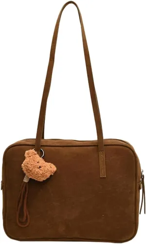 Retro Suede Shoulder Bag for Women Suede Tote Handbag Satchel Crossbody Bag Winter Work Purse Large Suede Square Bag
