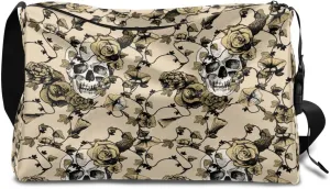 Retro Sugar Skull Flowers Small Gym Bag for Men Women Workout Sport Duffle Bag Waterproof Weekender Overnight Bag Lightweight Carry on Tote Bag Crossbody Shoulder Travel Bag for Swim Yoge Dance