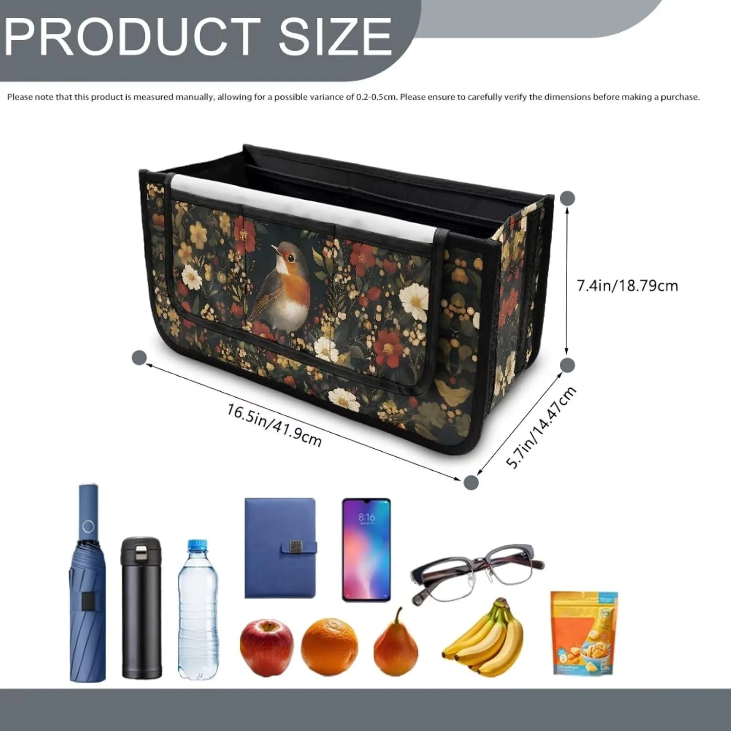 Robin Bird Floral Rollator Bag Tote Organizer for Universal Walkers Walker Bag Mobility Aid Accessory Pouch for Seniors in Assisted Living