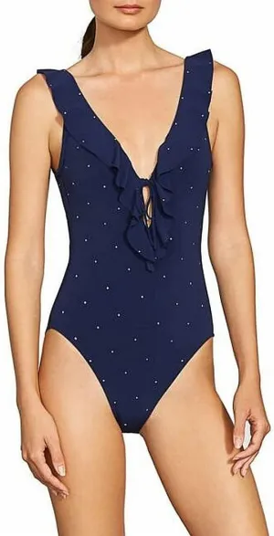 Robin Piccone Women's Standard Plunge Neckline Pin Dot One Piece Swimsuit