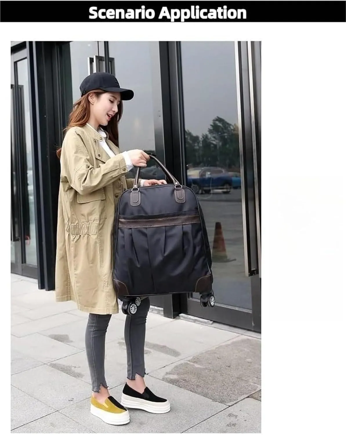 Rolling Duffle Bag With Wheels,Travel Luggage Bag ，Tote Bags For Men And Women Carry-on Luggage，Weekender Overnight Bag For Travel, Business Trips(Brown,Small)