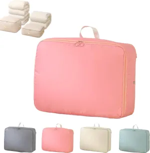 Romancte Ultra Space Saving Self Compression Organizer, Spiritukal Storage Bag Large Capacity, Travel Packing Organizers Storage Tote for Clothes, Comforters, Blankets (Pink,L)