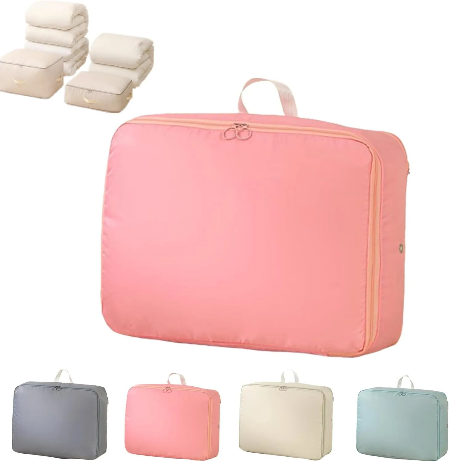 Romancte Ultra Space Saving Self Compression Organizer, Spiritukal Storage Bag Large Capacity, Travel Packing Organizers Storage Tote for Clothes, Comforters, Blankets (Pink,L)