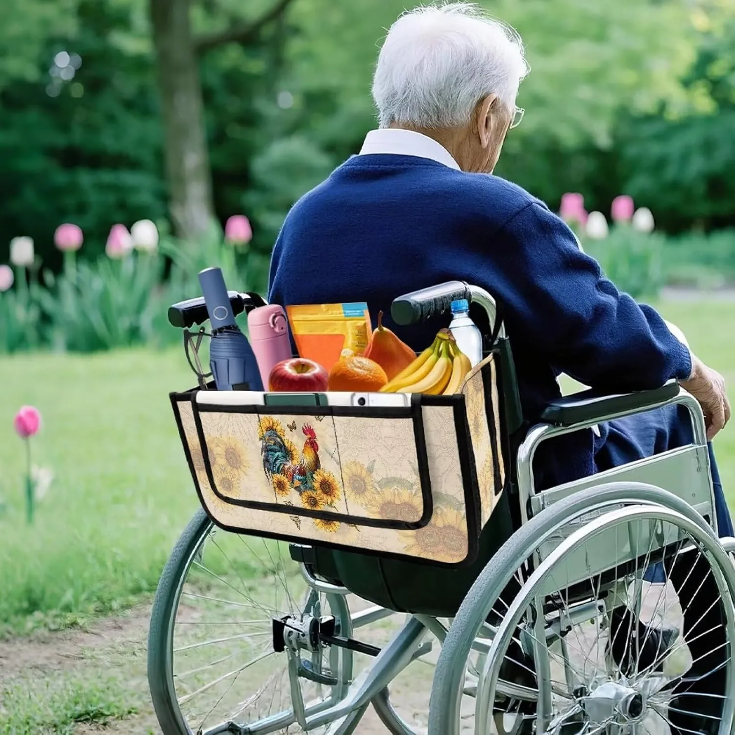 Rooster Sunflower Rollator Bag Folding Bag Tote Organizer Pouch Storage to Walkers for Senoirs Walker Accessories for Elderly Senior