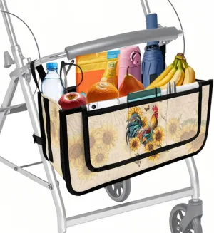 Rooster Sunflower Rollator Bag Folding Bag Tote Organizer Pouch Storage to Walkers for Senoirs Walker Accessories for Elderly Senior