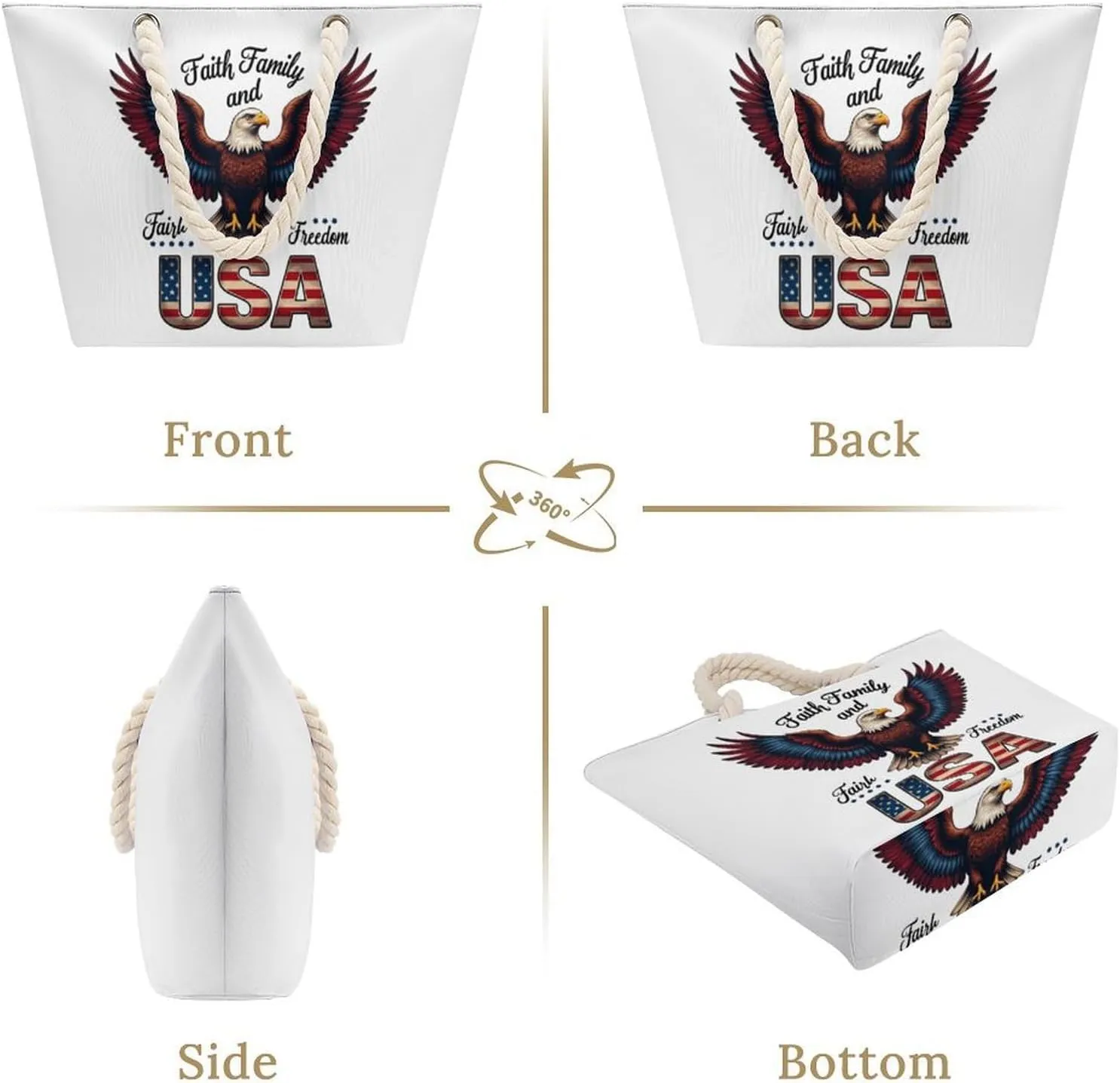 Rope Bag Women Men Beach Tote Bag with Hemp Rope Handle Top Zipper Boat Bag Large Capacity Handbag
