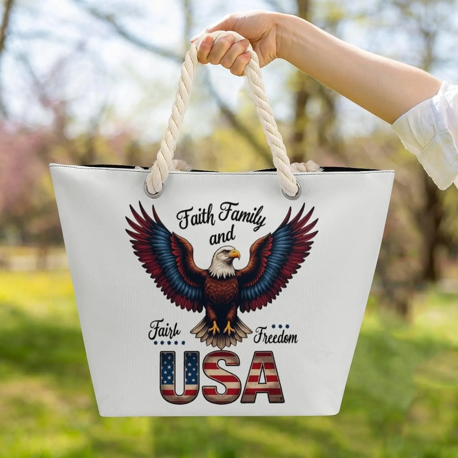 Rope Bag Women Men Beach Tote Bag with Hemp Rope Handle Top Zipper Boat Bag Large Capacity Handbag