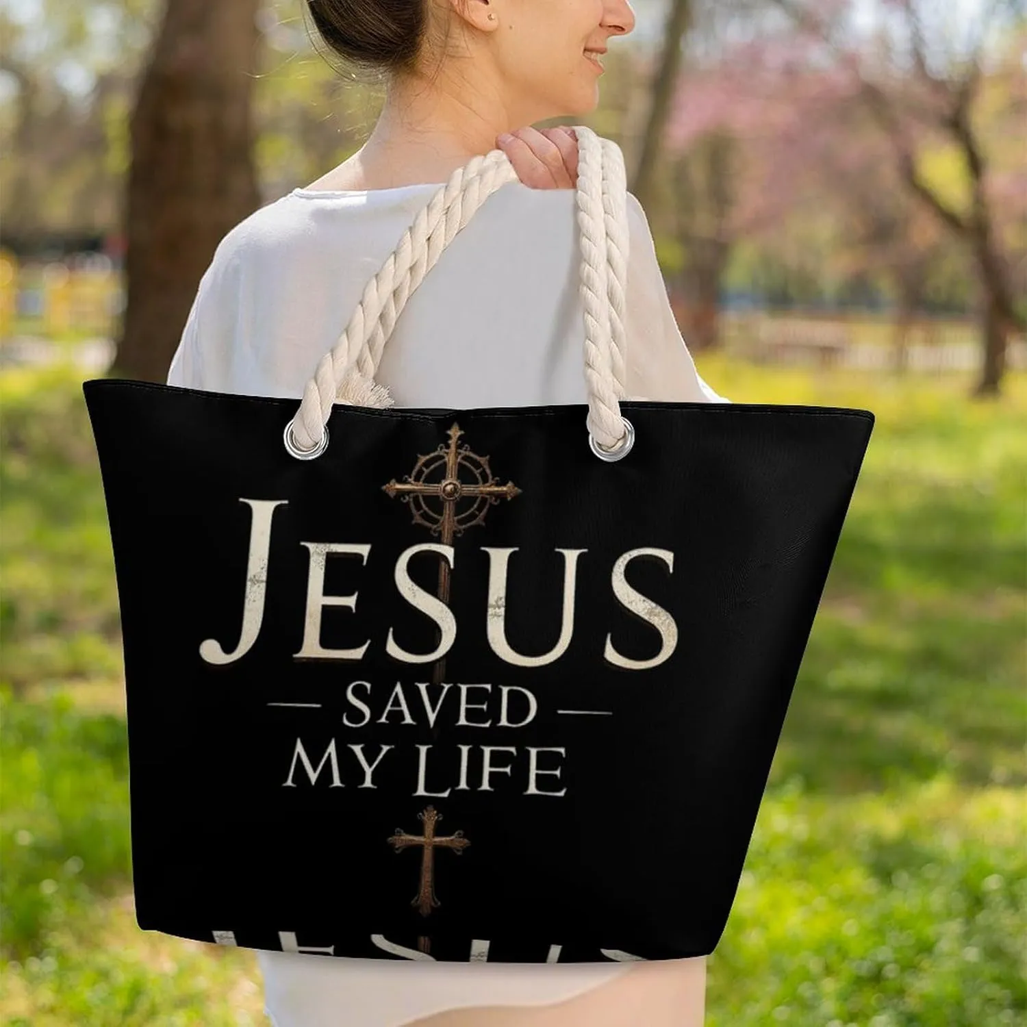 Rope Bag Women Men Beach Tote Bag with Hemp Rope Handle Top Zipper Boat Bag Large Capacity Handbag