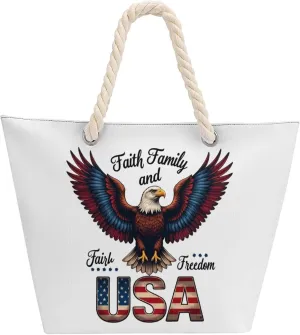 Rope Bag Women Men Beach Tote Bag with Hemp Rope Handle Top Zipper Boat Bag Large Capacity Handbag