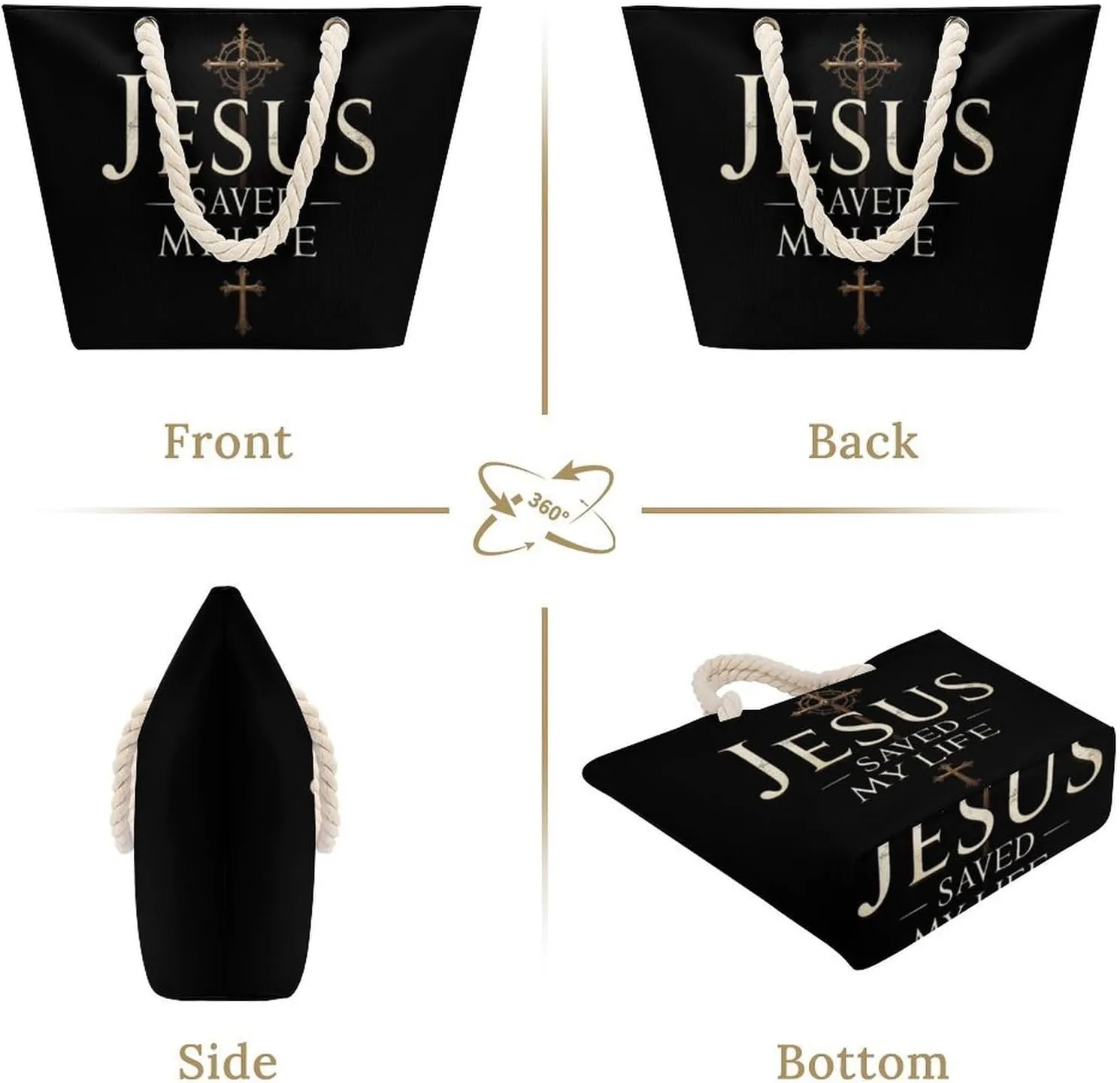 Rope Bag Women Men Beach Tote Bag with Hemp Rope Handle Top Zipper Boat Bag Large Capacity Handbag