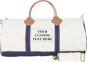 Round Duffel Carry On Bag for Travel or Gym, Quality and Heavy Duty 20 oz Cotton Canvas (Personalized, Navy Blue)