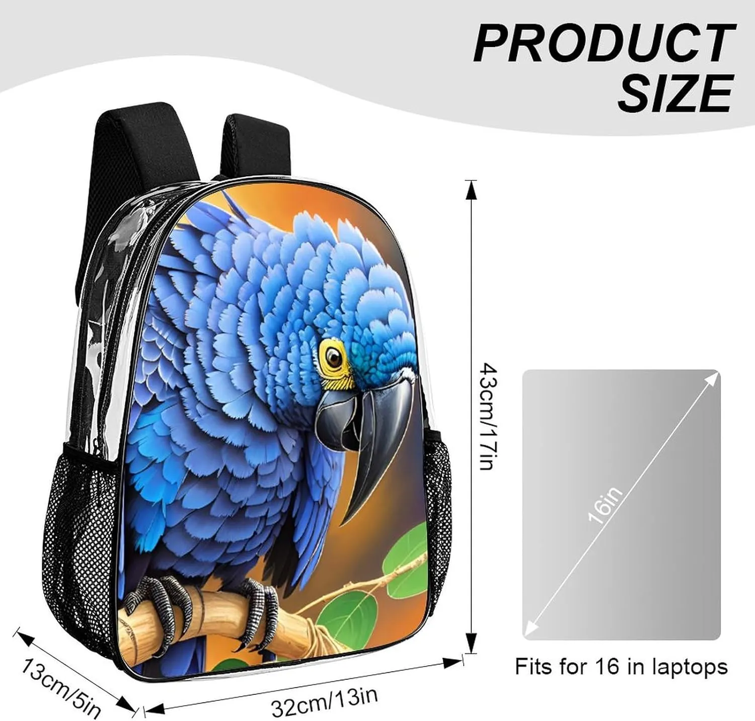 Rucksack Multipurpose Anti-Theft Big Capacity Shoulder Bag - Hyacinth Macaw Art Travel Hiking & Camping Rucksack Transparent Bag