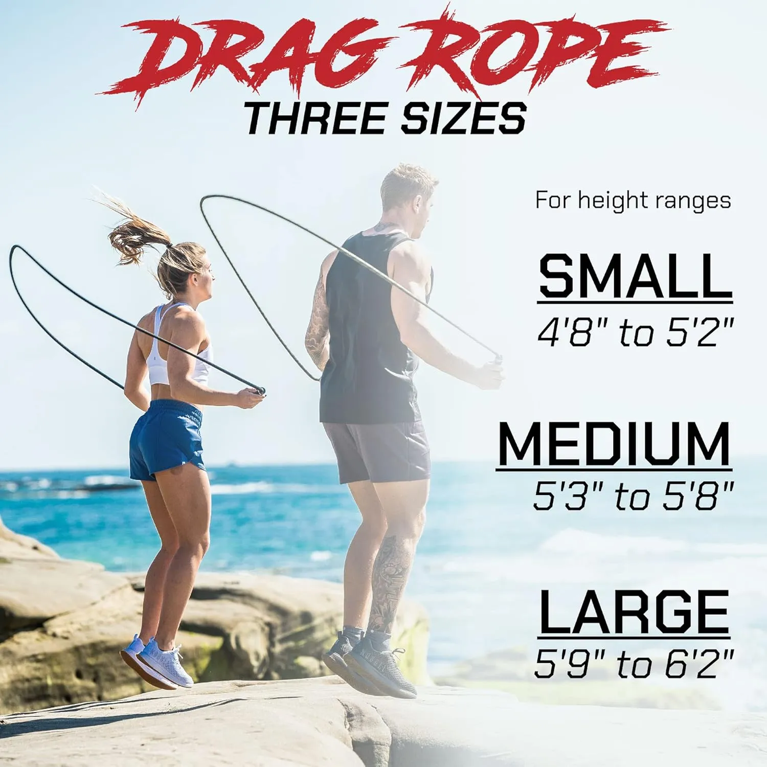 Rx Smart Gear Drag Jump Rope w/Non Slip Ergonomic Handles - Weighted Polypropylene Rope for Fitness & Exercise, Cardio Workout, WOD | Speed Jumping Rope for Men & Women