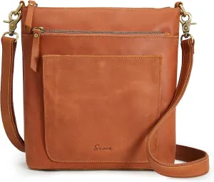 S-ZONE Leather Crossbody Bag for Women Vintage Cross Body Bags Shoulder Purse Ladies Medium Handbag with Multi Pockets