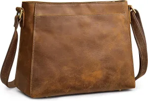 S-ZONE Medium Women Vintage Genuine Leather Crossbody Bag Shoulder Purse Handbag