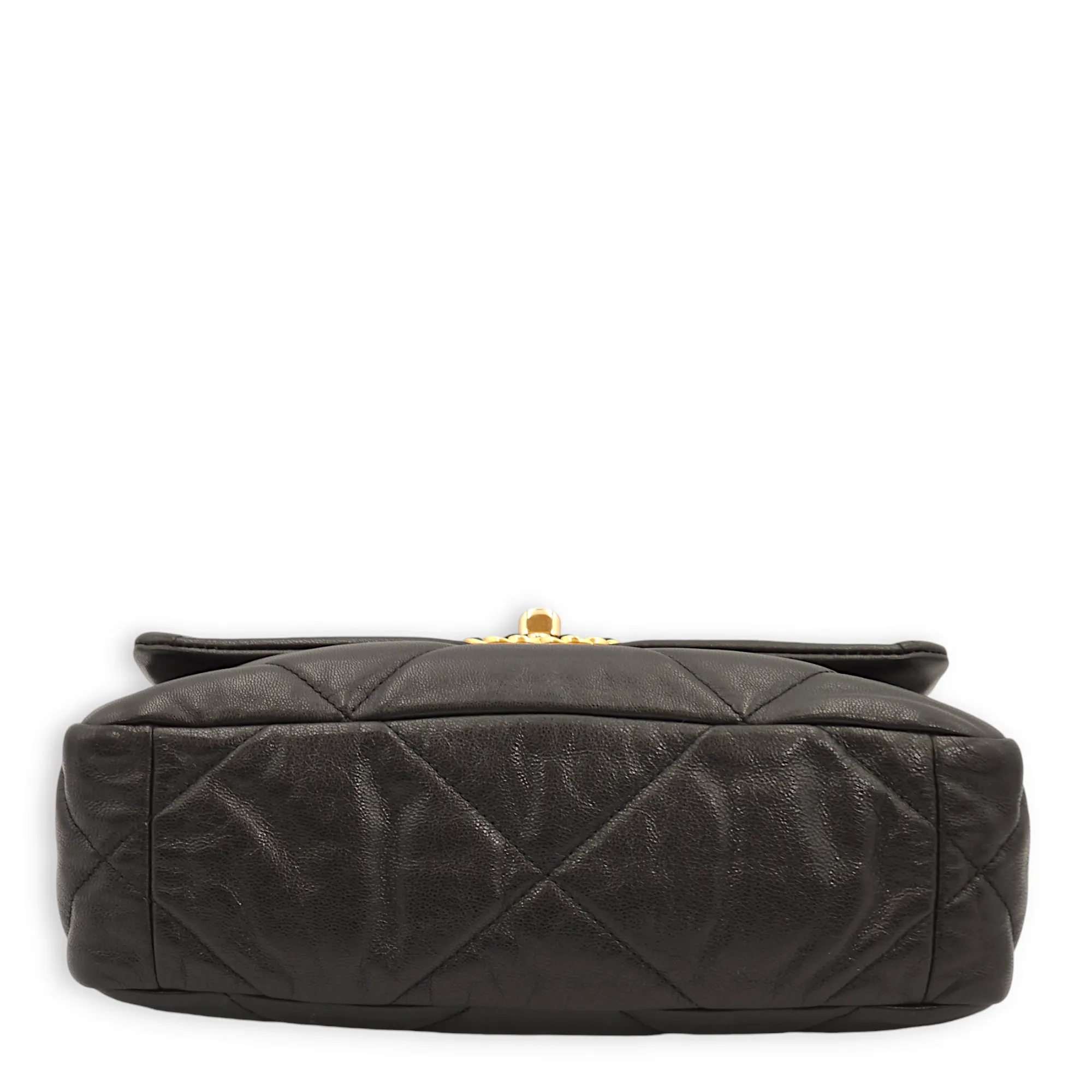 S19 Flap Small Black Shoulder Bag in Goat Leather, 3-Tone hardware