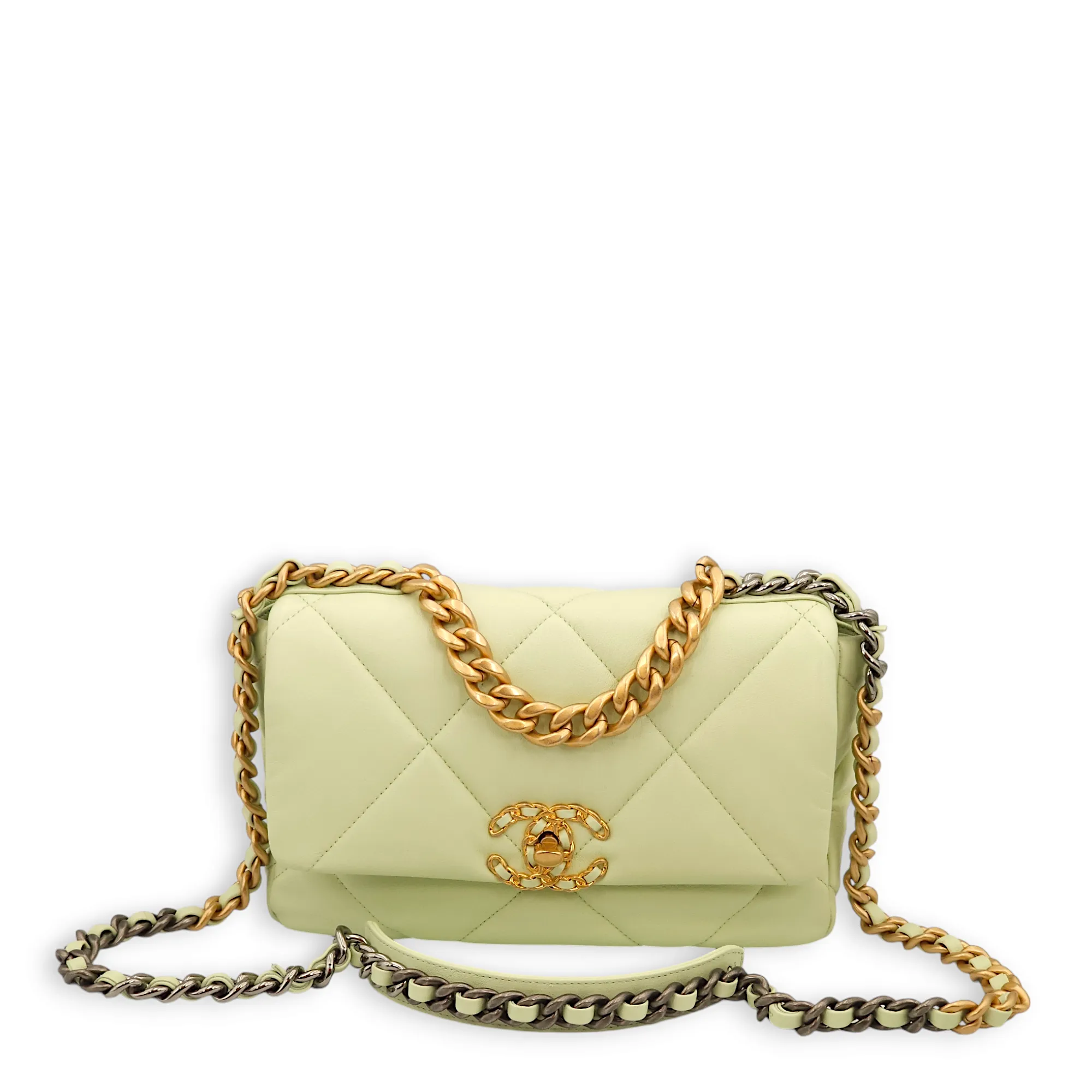 S19 Flap Small Pastel Green Shoulder Bag in Lambskin, 3-Tone hardware