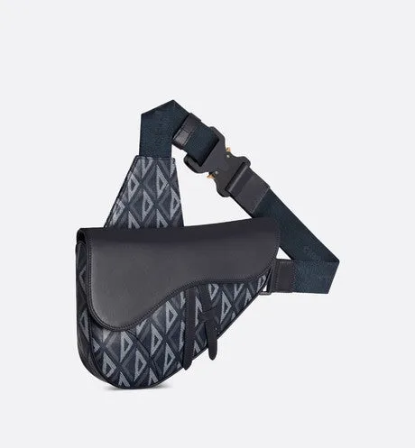 Saddle Bag • Navy Blue CD Diamond Canvas and Smooth Calfskin
