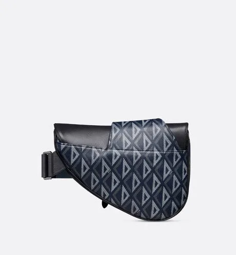 Saddle Bag • Navy Blue CD Diamond Canvas and Smooth Calfskin