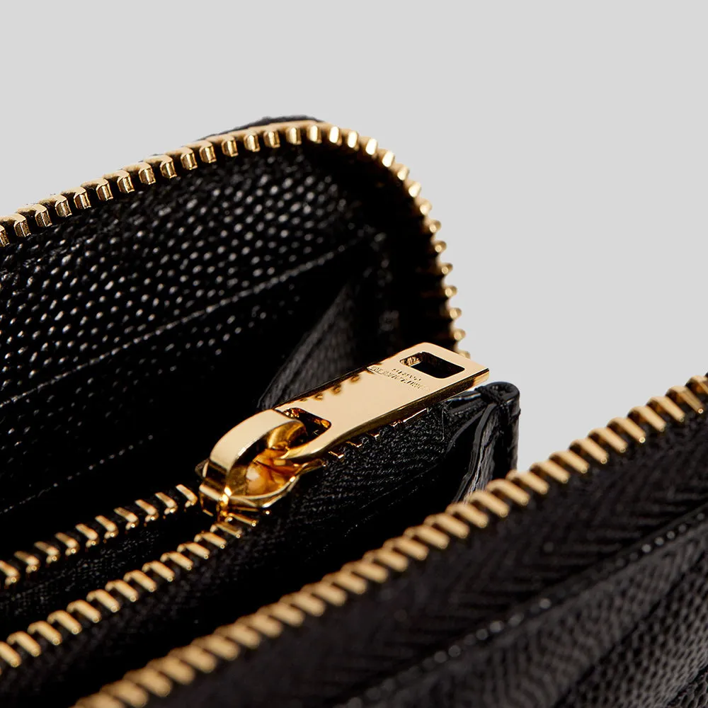SAINT LAURENT YSL Cassandre Matelasse Zip Around Wallet In Grain De Poudre Embossed Leather Black RS-358094BOW01