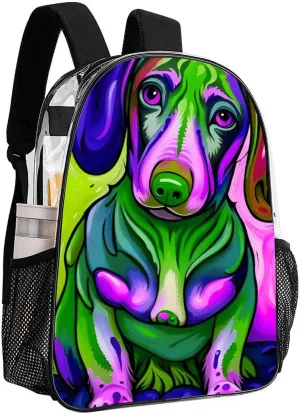 Sausage Dog Dachshund Art Backpack Lightweight Anti-Theft Multipurpose Shoulder Bag Large Capacity Travel Hiking Backpack Transparent Bag
