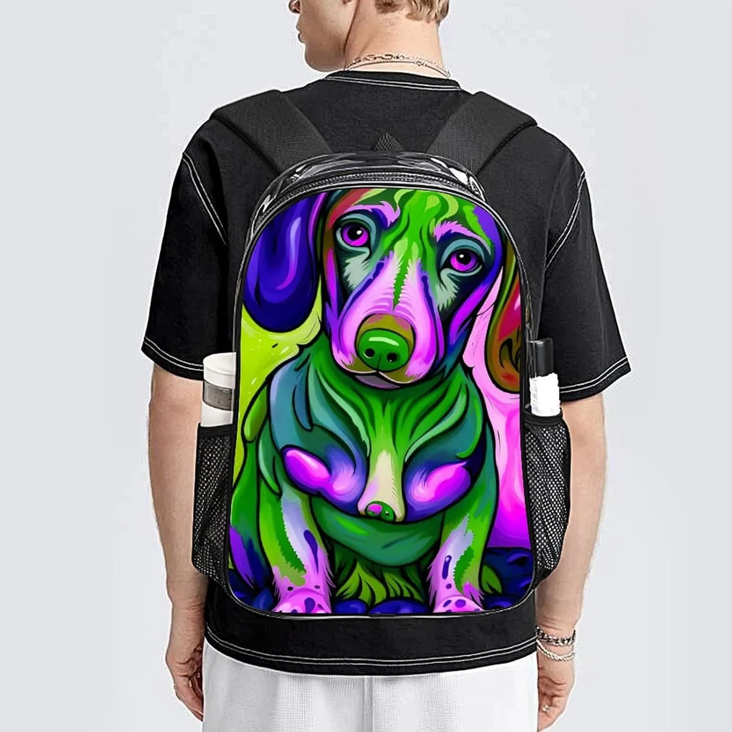 Sausage Dog Dachshund Art Backpack Lightweight Anti-Theft Multipurpose Shoulder Bag Large Capacity Travel Hiking Backpack Transparent Bag