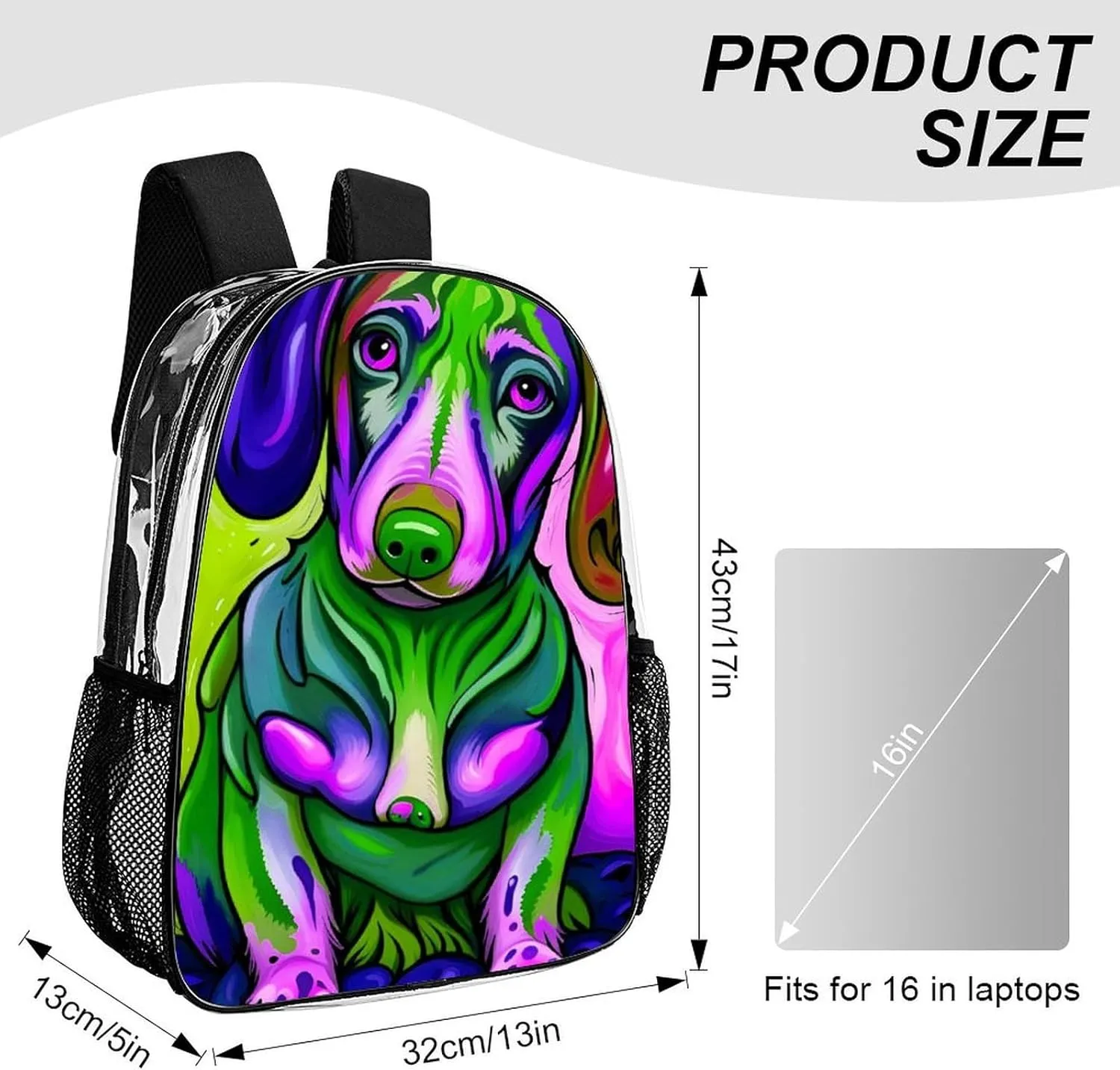 Sausage Dog Dachshund Art Backpack Lightweight Anti-Theft Multipurpose Shoulder Bag Large Capacity Travel Hiking Backpack Transparent Bag