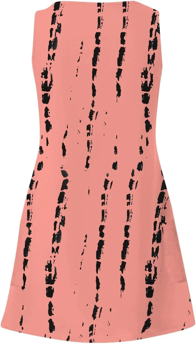 Scoop Neck Sleeveless Dresses for Women Summer with Pockets Spring Fashion Graphic Classic School Comfort Sundress