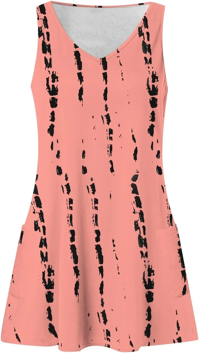 Scoop Neck Sleeveless Dresses for Women Summer with Pockets Spring Fashion Graphic Classic School Comfort Sundress