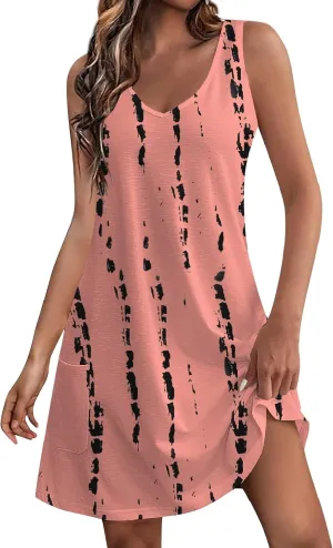 Scoop Neck Sleeveless Dresses for Women Summer with Pockets Spring Fashion Graphic Classic School Comfort Sundress