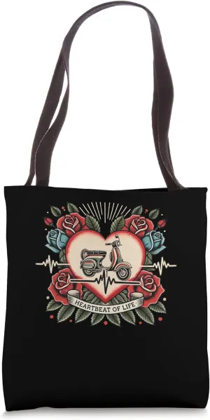 Scooter Heartbeat Tattoo Retro Roses Rider Tote Bag
