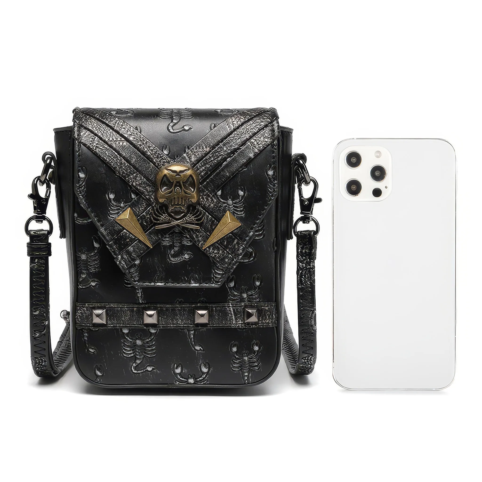 Scorpion Embossed Skull Accent Crossbody Bag