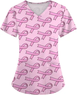 Scrubs for Women Printed V Neck Care Workwear Short Sleeve Vacation Working T-Shirts Summer Going Out Blouses