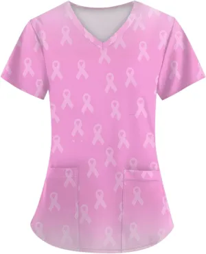 Scrubs for Women Printed V Neck Care Workwear Short Sleeve Vacation Working T-Shirts Summer Going Out Blouses